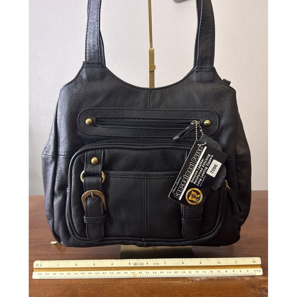 Roma Black Leather Concealed Carry Gun Purse Concealment Buckle Bag Locking Zip